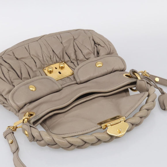 Miu Miu Hand Bag Leather 2way Beige Gold Auth 211847V