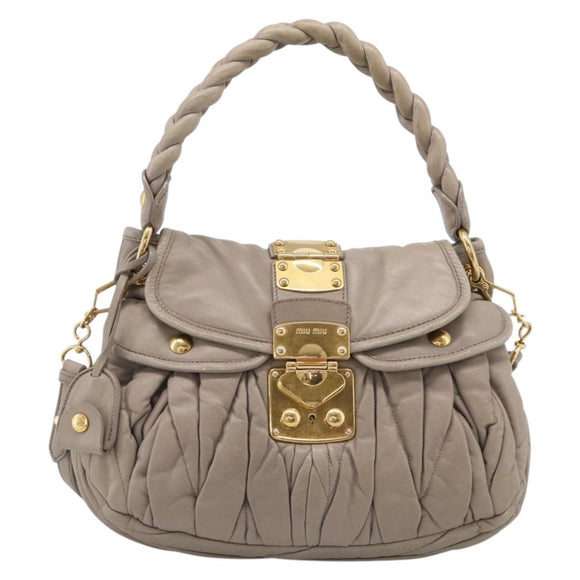 Miu Miu Hand Bag Leather 2way Beige Gold Auth 211847V