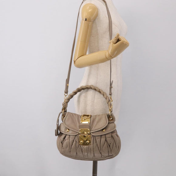 Miu Miu Hand Bag Leather 2way Beige Gold Auth 211847V
