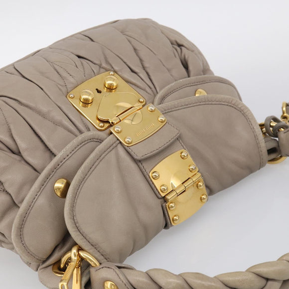 Miu Miu Hand Bag Leather 2way Beige Gold Auth 211847V