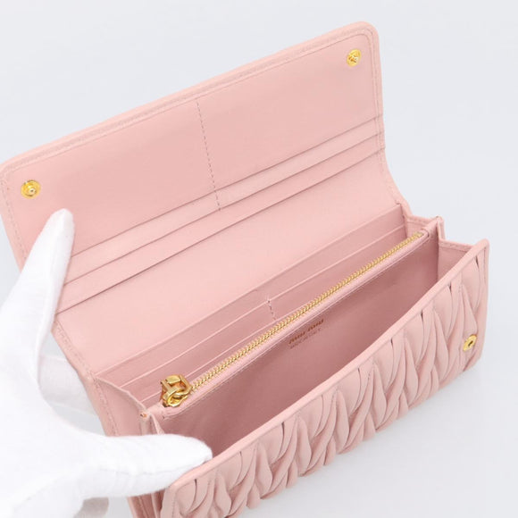 Miu Miu Matelasse Long Wallet Leather Pink Gold Auth 211849V