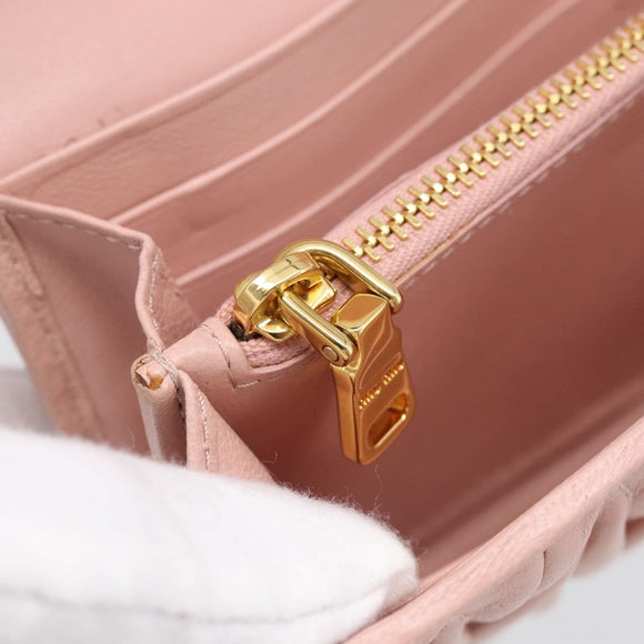 Miu Miu Matelasse Long Wallet Leather Pink Gold Auth 211849V