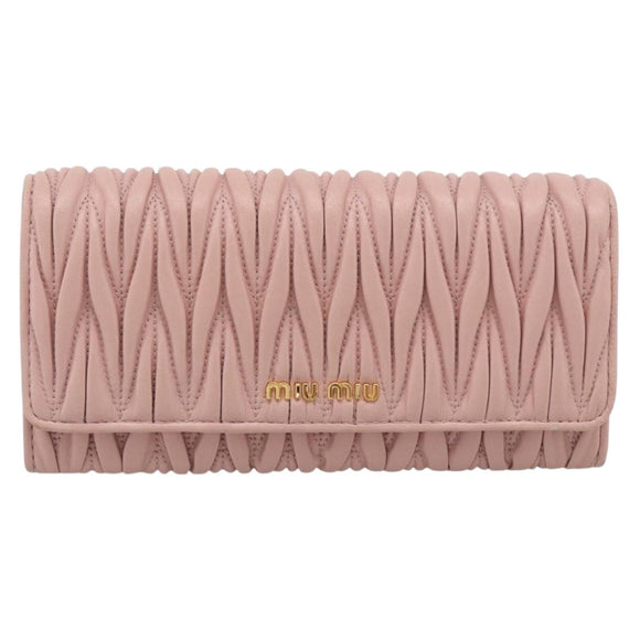 Miu Miu Matelasse Long Wallet Leather Pink Gold Auth 211849V