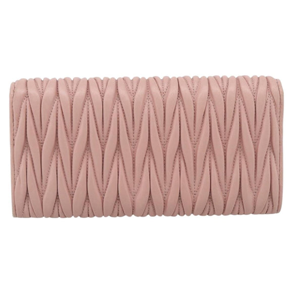 Miu Miu Matelasse Long Wallet Leather Pink Gold Auth 211849V