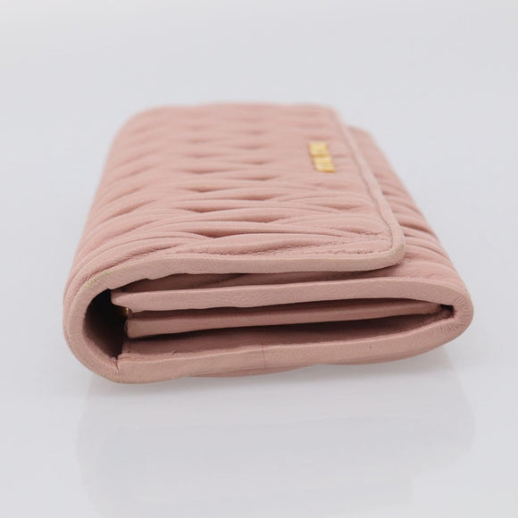 Miu Miu Matelasse Long Wallet Leather Pink Gold Auth 211849V