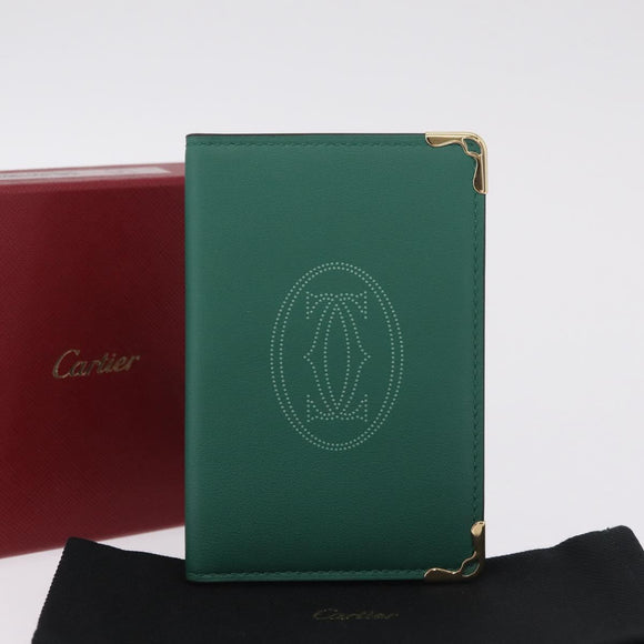 Cartier Must Line Card Case Leather Green Auth 211851M