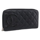 CHANEL Matelasse Cambon Line Long Wallet Lamb Skin Black Silver CC Auth 211852A-1