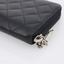 CHANEL Matelasse Cambon Line Long Wallet Lamb Skin Black Silver CC Auth 211852A-10