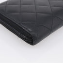CHANEL Matelasse Cambon Line Long Wallet Lamb Skin Black Silver CC Auth 211852A-11