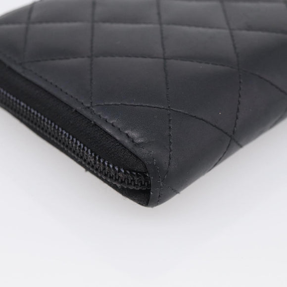 CHANEL Matelasse Cambon Line Long Wallet Lamb Skin Black Silver CC Auth 211852A