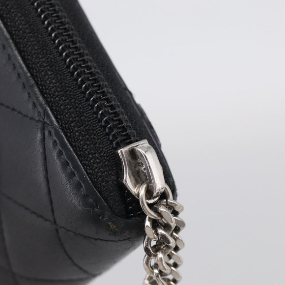 CHANEL Matelasse Cambon Line Long Wallet Lamb Skin Black Silver CC Auth 211852A