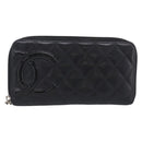CHANEL Matelasse Cambon Line Long Wallet Lamb Skin Black Silver CC Auth 211852A-2