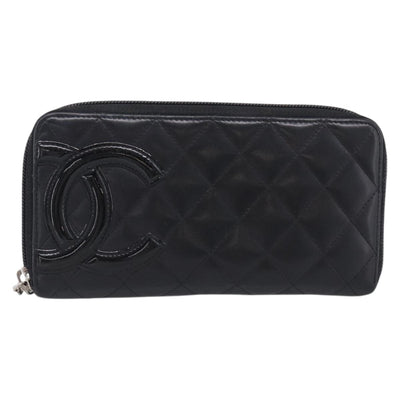CHANEL Matelasse Cambon Line Long Wallet Lamb Skin Black Silver CC Auth 211852A - 0