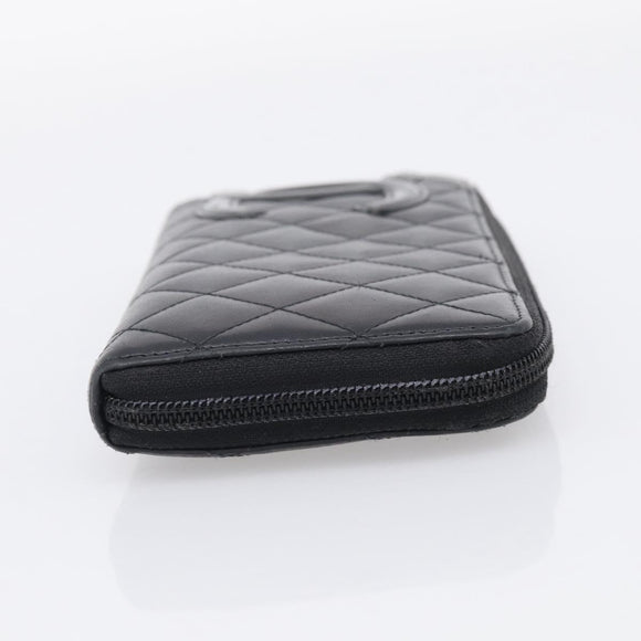 CHANEL Matelasse Cambon Line Long Wallet Lamb Skin Black Silver CC Auth 211852A