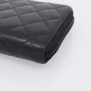CHANEL Matelasse Cambon Line Long Wallet Lamb Skin Black Silver CC Auth 211852A-8