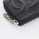 CHANEL Matelasse Cambon Line Long Wallet Lamb Skin Black Silver CC Auth 211852A-9