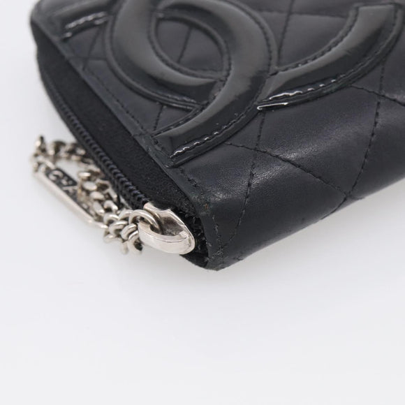 CHANEL Matelasse Cambon Line Long Wallet Lamb Skin Black Silver CC Auth 211852A