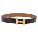 HERMES Constance H Belt Leather 29.1"" Black Gold Auth 211864-1