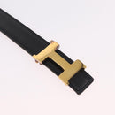HERMES Constance H Belt Leather 29.1"" Black Gold Auth 211864-5