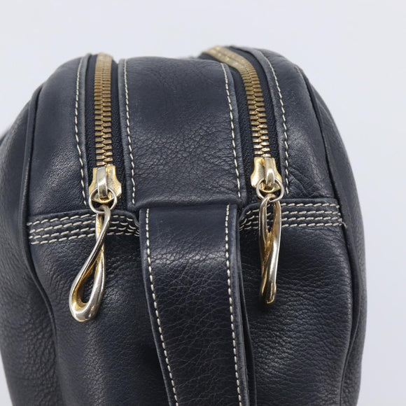 LOEWE Anagram Shoulder Bag Leather Navy Gold Auth 211867A