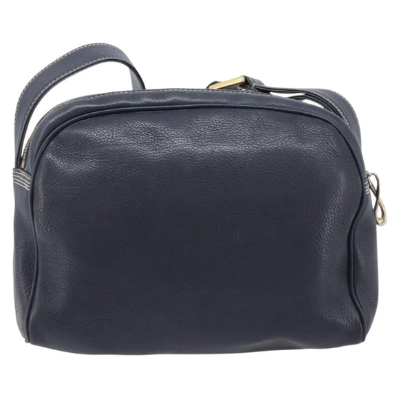 LOEWE Anagram Shoulder Bag Leather Navy Gold Auth 211867A