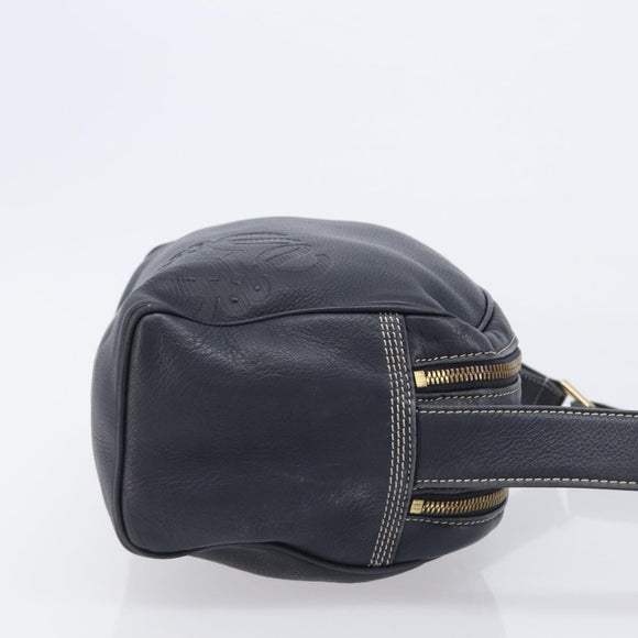 LOEWE Anagram Shoulder Bag Leather Navy Gold Auth 211867A
