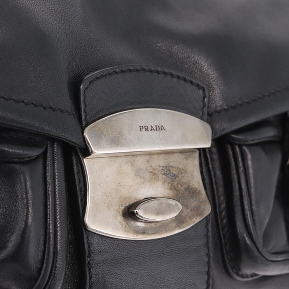 PRADA Shoulder Bag Leather Black Silver Auth 211869SAV