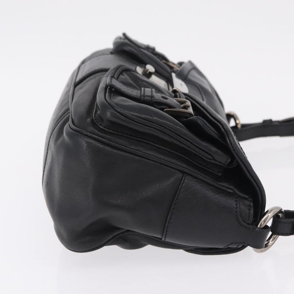 PRADA Shoulder Bag Leather Black Silver Auth 211869SAV