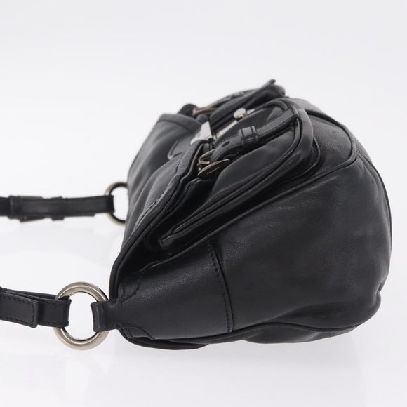 PRADA Shoulder Bag Leather Black Silver Auth 211869SAV