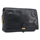LOEWE Anagram Clutch Bag Leather Black Gold Auth 211871A-1