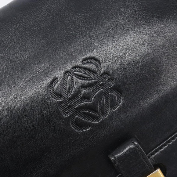 LOEWE Anagram Clutch Bag Leather Black Gold Auth 211871A