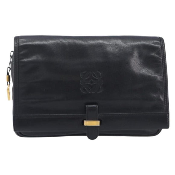 LOEWE Anagram Clutch Bag Leather Black Gold Auth 211871A
