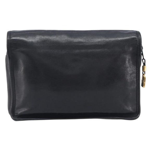LOEWE Anagram Clutch Bag Leather Black Gold Auth 211871A