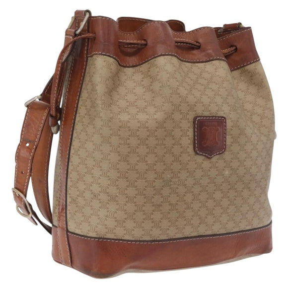 CELINE Macadam Canvas Shoulder Bag PVC Beige Gold Auth 211872