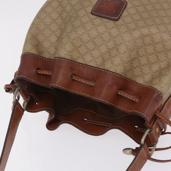 CELINE Macadam Canvas Shoulder Bag PVC Beige Gold Auth 211872