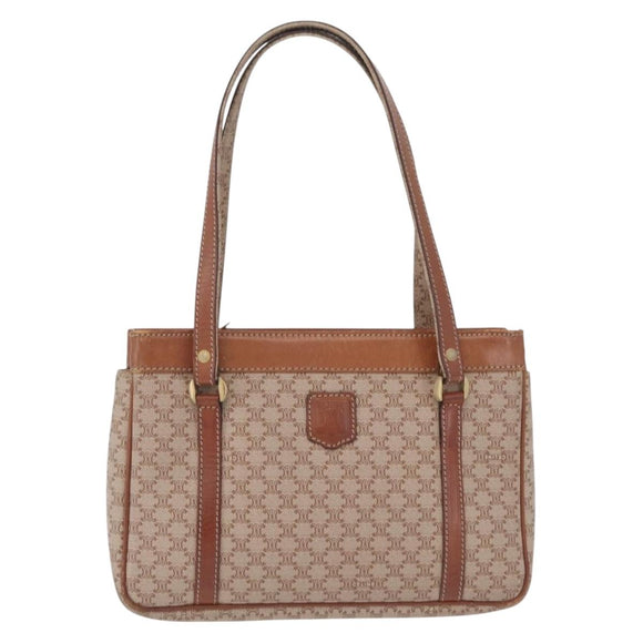 CELINE Macadam Canvas Tote Bag PVC Beige Gold Auth 211877