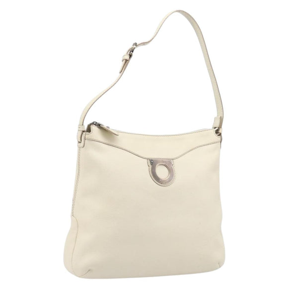 Salvatore Ferragamo Gancini Shoulder Bag Leather Ivory Silver Auth 211880A