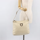 Salvatore Ferragamo Gancini Shoulder Bag Leather Ivory Silver Auth 211880A-27