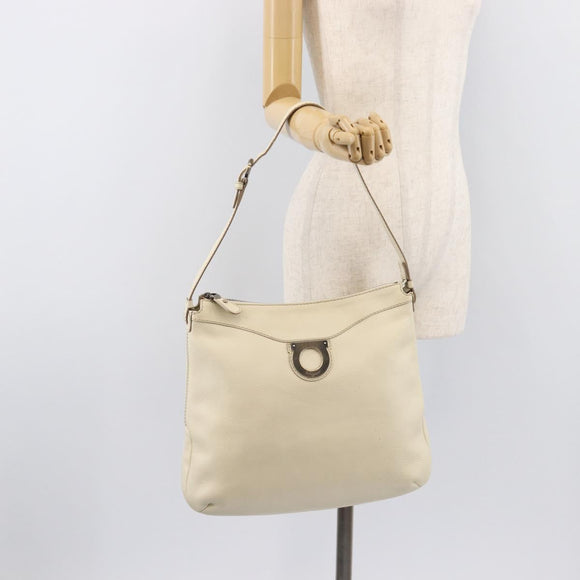 Salvatore Ferragamo Gancini Shoulder Bag Leather Ivory Silver Auth 211880A