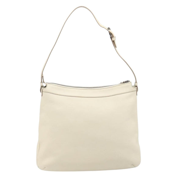 Salvatore Ferragamo Gancini Shoulder Bag Leather Ivory Silver Auth 211880A