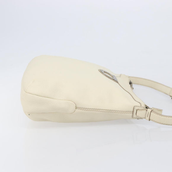 Salvatore Ferragamo Gancini Shoulder Bag Leather Ivory Silver Auth 211880A