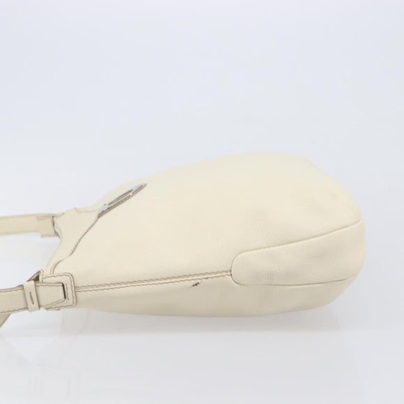 Salvatore Ferragamo Gancini Shoulder Bag Leather Ivory Silver Auth 211880A