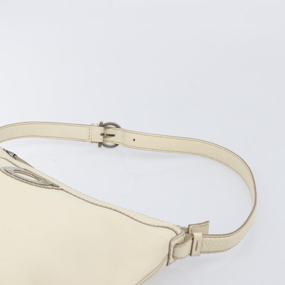 Salvatore Ferragamo Gancini Shoulder Bag Leather Ivory Silver Auth 211880A