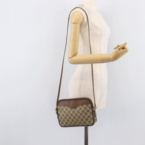 GUCCI GG Supreme Shoulder Bag PVC Beige Gold Auth 211882