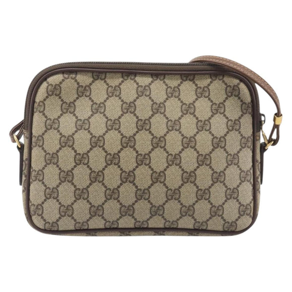 GUCCI GG Supreme Shoulder Bag PVC Beige Gold Auth 211882