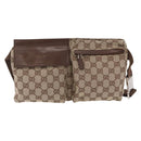 GUCCI GG Canvas Waist Bag Beige Silver 28566 Auth 211883-2