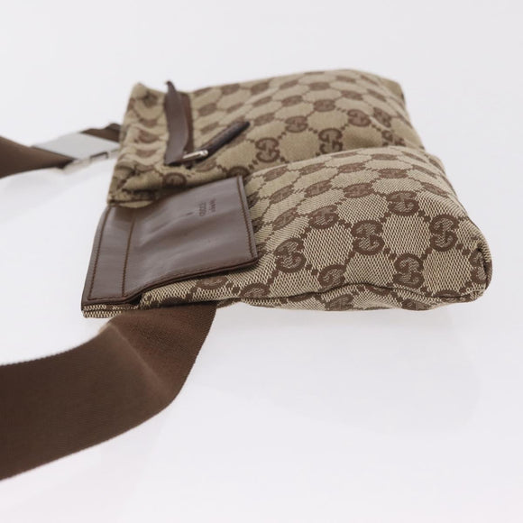 GUCCI GG Canvas Waist Bag Beige Silver 28566 Auth 211883