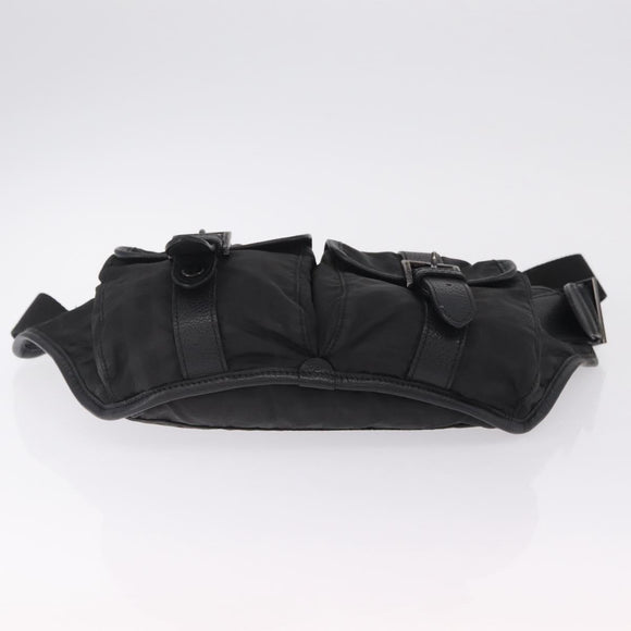 BURBERRY Nova Check Black Label Waist Bag Nylon Black Silver Auth 211885