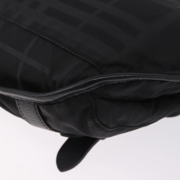 BURBERRY Nova Check Black Label Waist Bag Nylon Black Silver Auth 211885