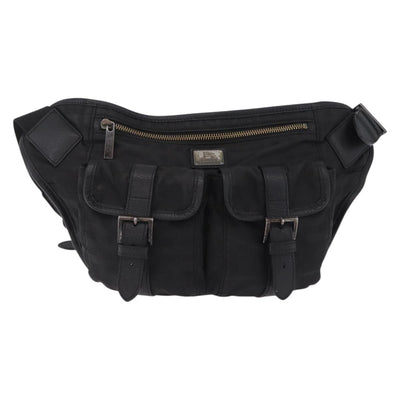 BURBERRY Nova Check Black Label Waist Bag Nylon Black Silver Auth 211885 - 0